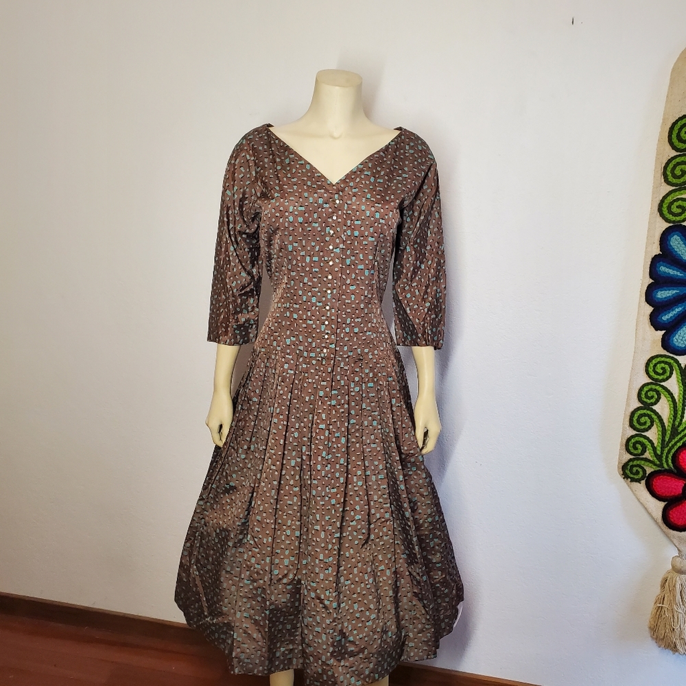 50s Vintage Fit Flare Abstract Fruit Dress - Picture 5 of 10
